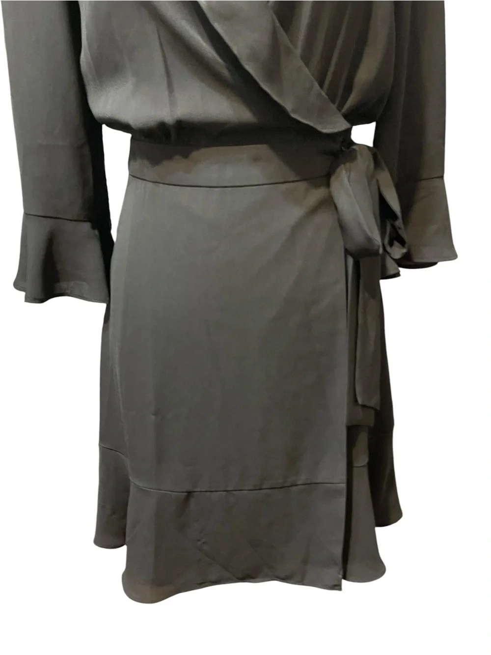 Marella Black Lightweight Ruffle Faux Wrap 3/4 Sleeve Mini Cocktail Dress Size 4